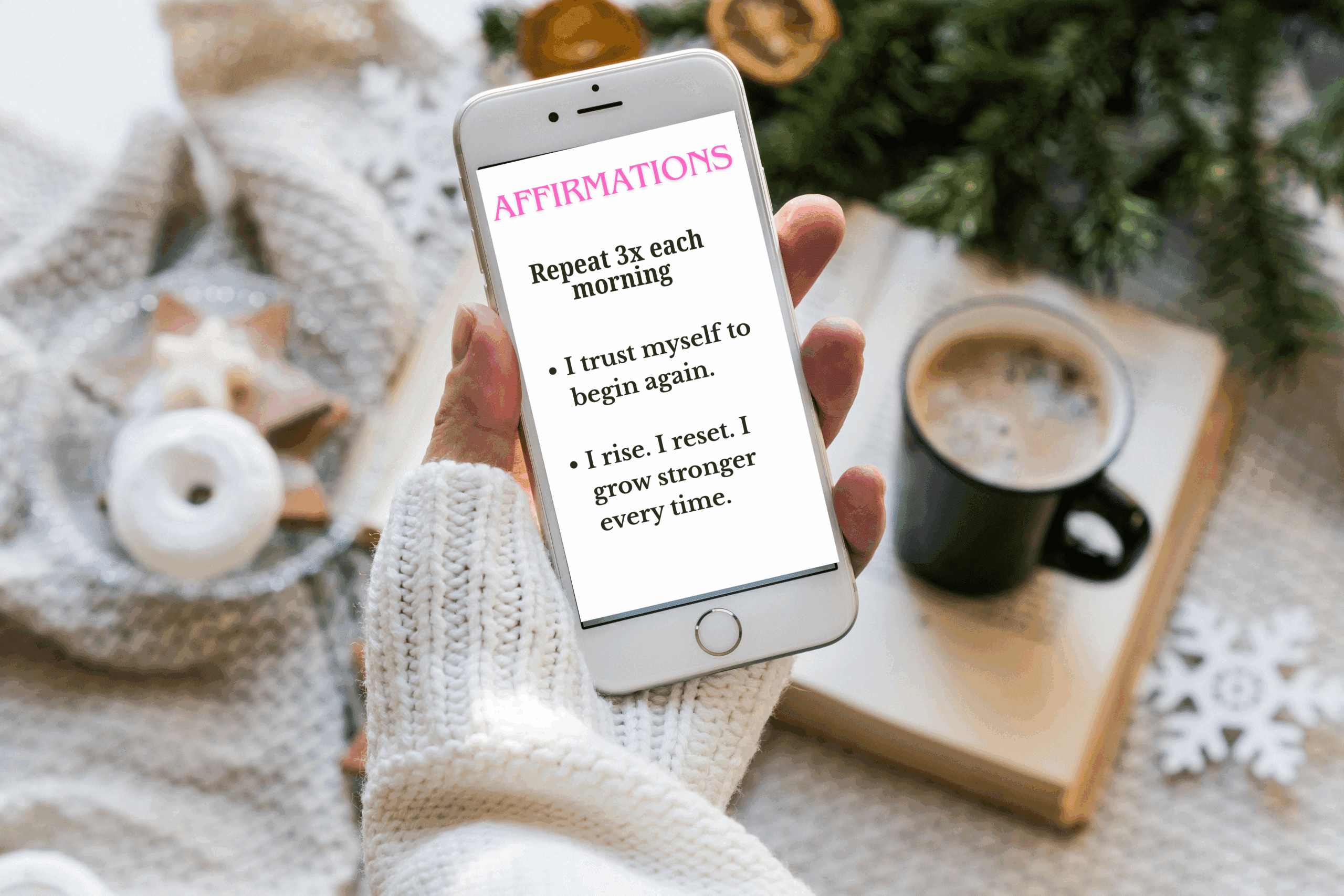 Affirmations on a phone screen - daily reminder