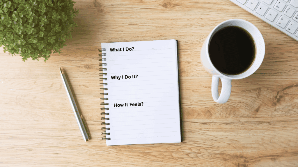 Life audit worksheet on desk with coffee and pen, creating a meaningful and aligned life”