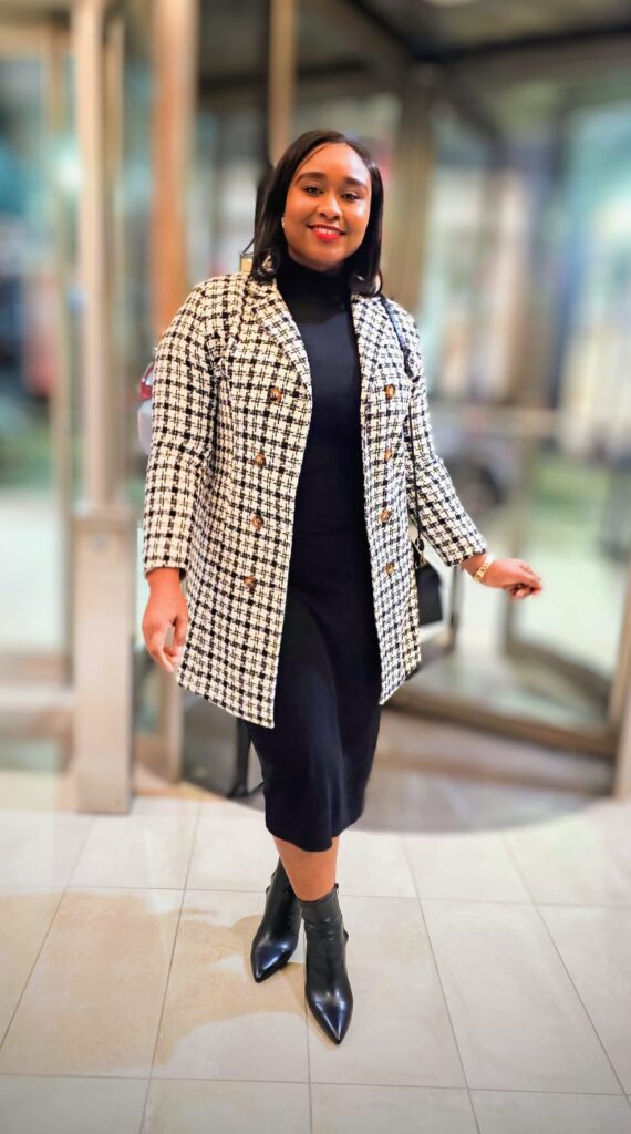 Woman wearing a wardrobe essentials for women over 35