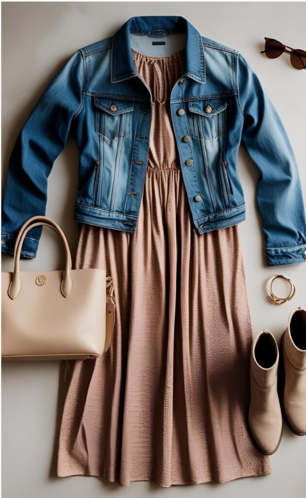 capsule -Denim Jacket + Maxi Dress + Ankle Boots = Everyday Elevated