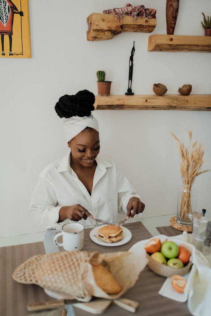 woman with having a Slow Nourishing Breakfast: An Essential Slow Living Ritual for Women Over 35 at home